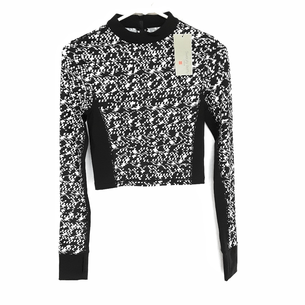 SWEATY BETTY Workout Zip Back Long Sleeve Geometric Active Top Size XXS & Large